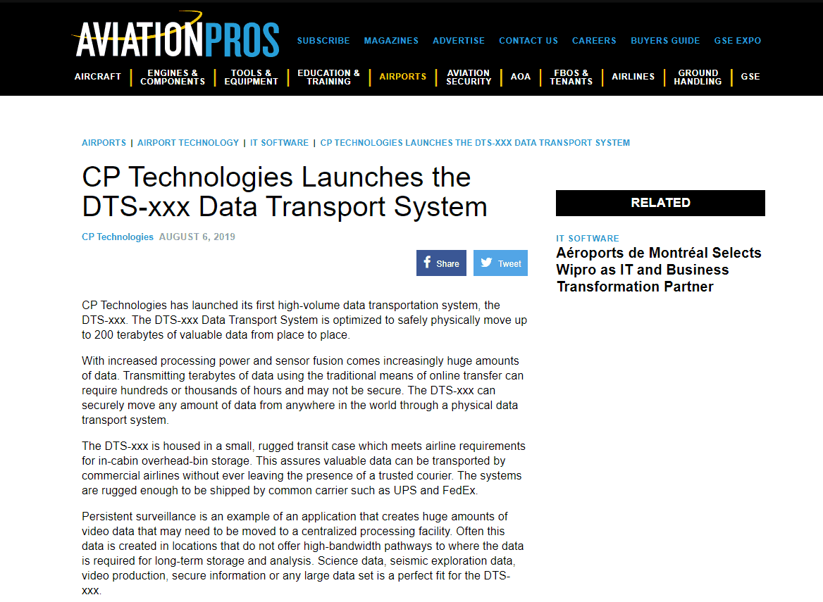 CP Technologies Launches the DTS xxx Data Transport System CP  